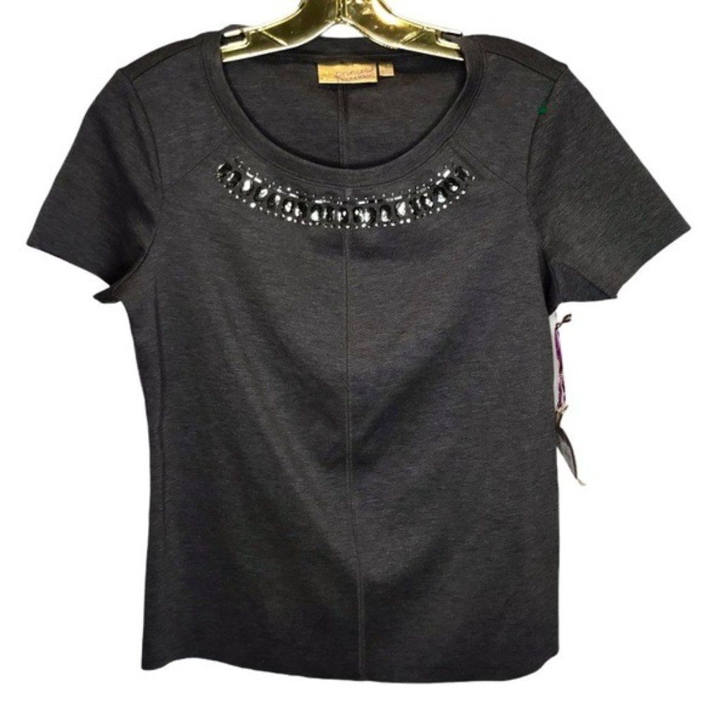 Vera Wang Embellished Ponte Top Sz S NWT